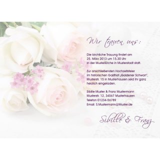 Einladungskarte Hochzeit Motiv modern Rosenblüte weiß