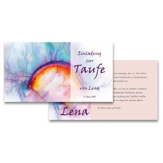 Einladungskarte Taufe einfach Motiv Regenbogen rosé