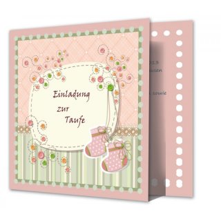 Einladungskarte Taufe quadratisch Knöpfe rosa