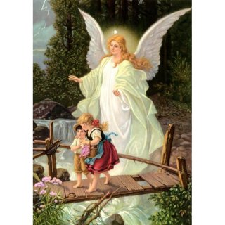 Schutzengel Motiv Engel wacht über Kinder auf der Brücke