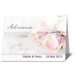 Tischkarte Hochzeit modern Rosenblüte weiß
