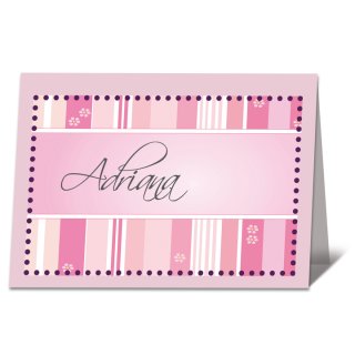 Tischkarte Taufe Motiv Streifen rosa