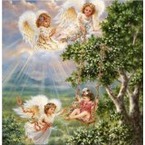 Schutzengel Motiv Engel mit Kind auf d. Schaukel